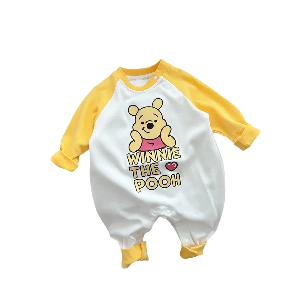 Big Yellow Assembly! Disney Winnie Fashion 2024 New Baby Clothing Crawl Suit Cartoon Yellow Bear Cotton Outing Clothes Rompers