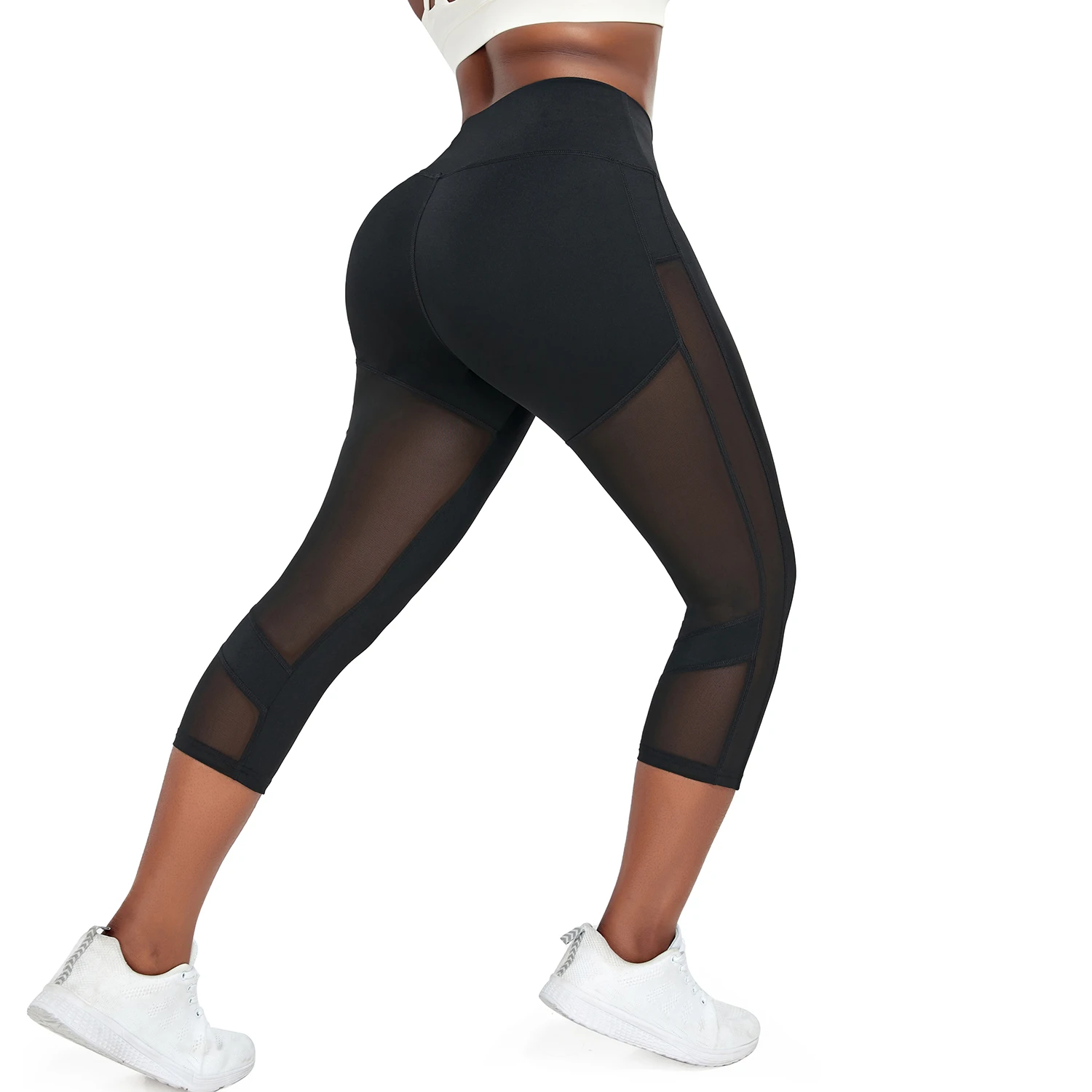 Splicing Capris Leggings Fitness Women\'s High Waist Push Up Yoga Pants Gym Workout Breathable Jogging Cycling Tights Sportswear