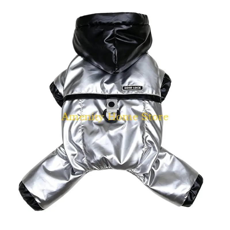 F26C Hooded Dog Coat with Thick Padded Body Coverage and a Back Connection Point for Fall Wear, Winter Wear and Pet Travel