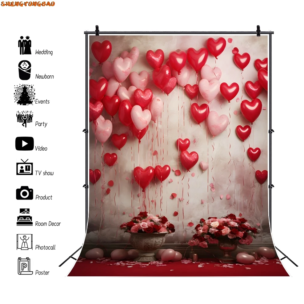 Valentijnsdag Fotografie Achtergrond Rode Roos Bloemen Liefde Hart Interieur Kamer Verjaardag Bruiloft Photocall Achtergrond Fotostudio