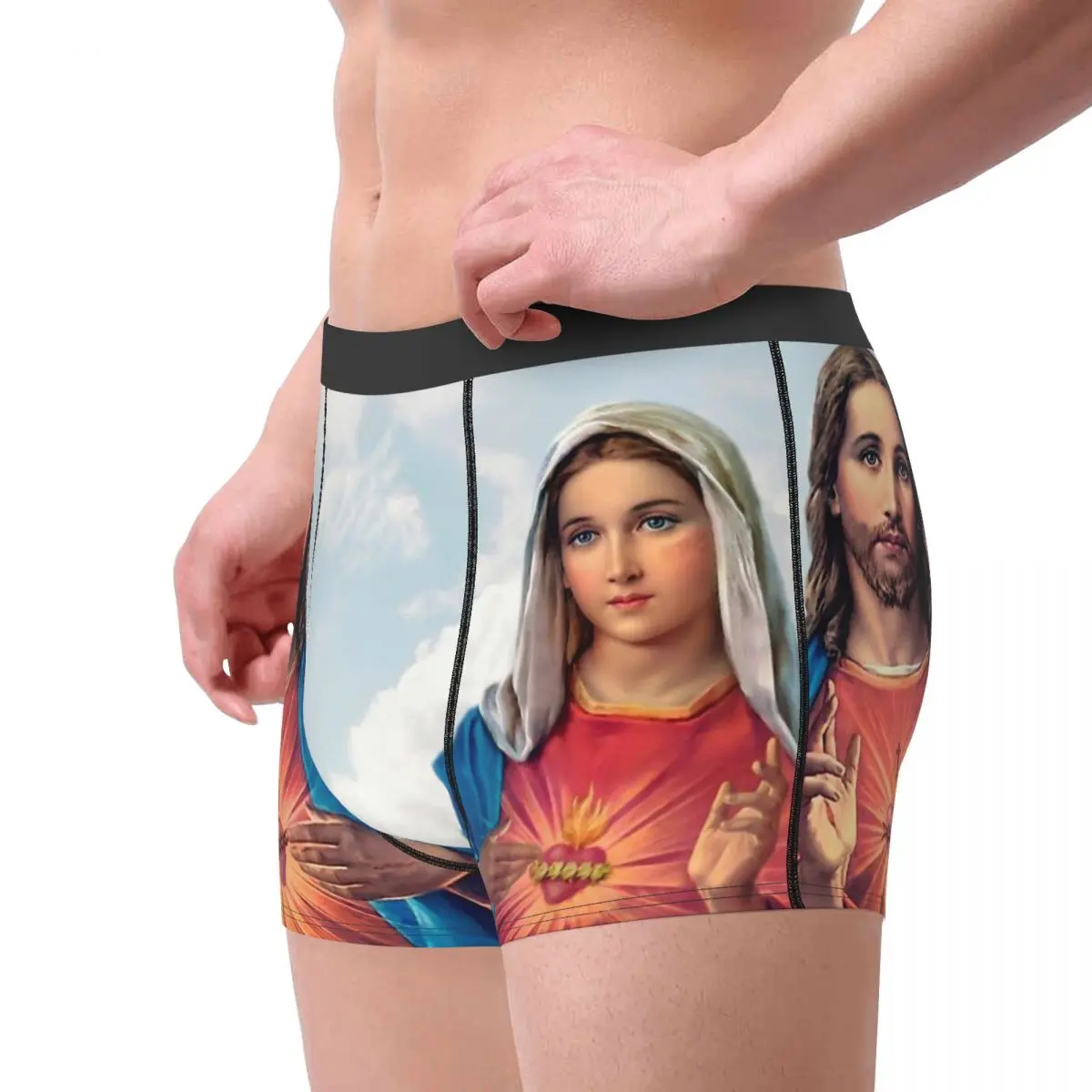 Sacred And Immaculate Hearts With Sky Background Jesus Christ Nativity Underpants Breathbale Panties Men\'s Shorts Boxer Briefs