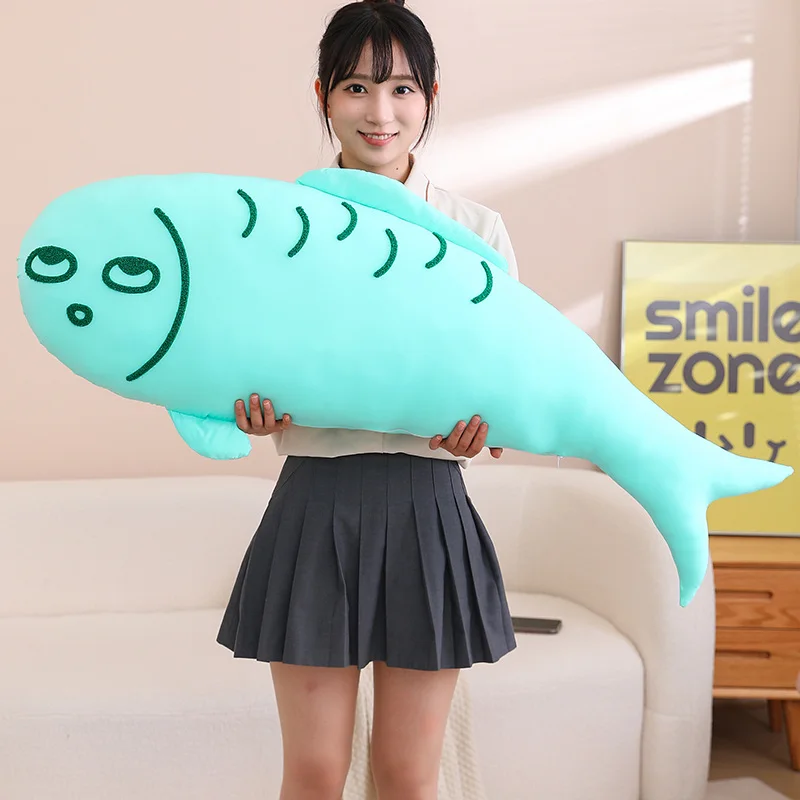 Creative 3D Printed Blue Stupid Fish Plush Pillow Toy Anime Sand Carving Graffiti Salted Fish Stuffed Toy Office Funny Cushion