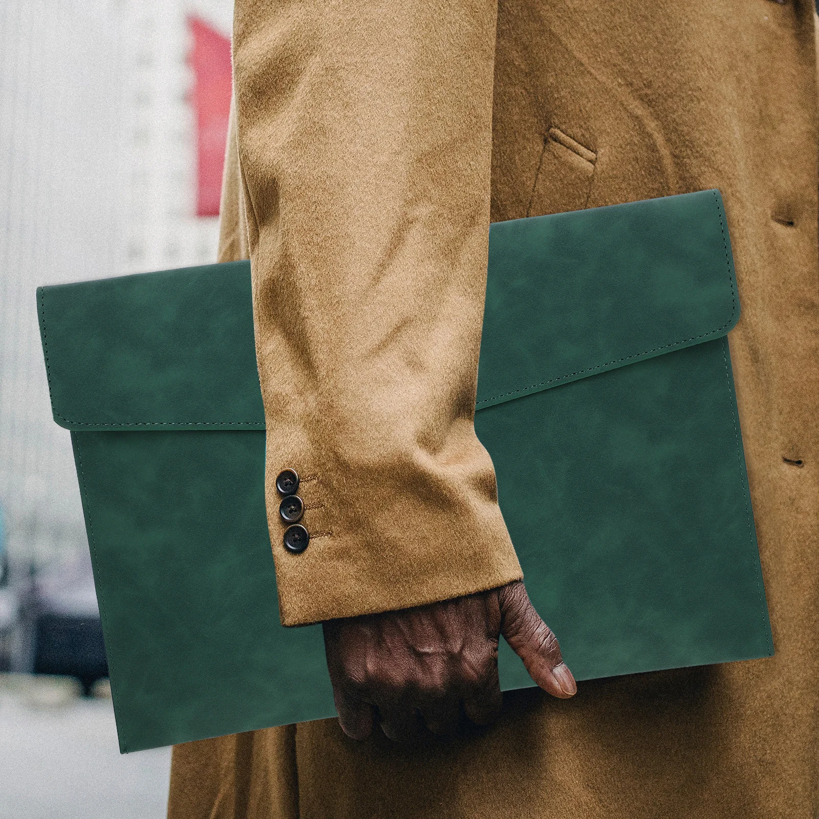 

Faux Document Bag Button Closure Portable Pouch Storage Organizer For Office Men Students Travelers Safe File Holder