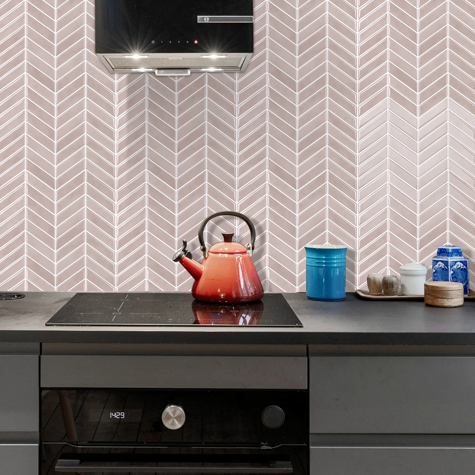 Herringbone Pattern Self-Adhesive Wall Stickers 10-Pack Waterproof Decals for Kitchen, Bathroom & Renter-Friendly Use