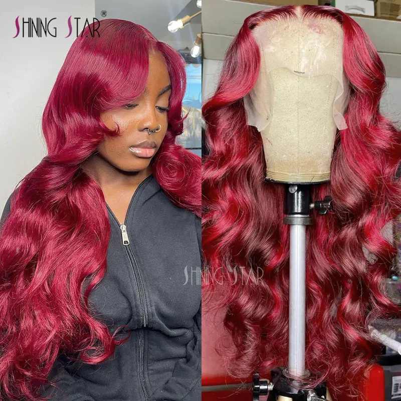 

30 34 Inch Body Wave Wig Burgundy 99J Lace Front Wigs 13X4 13X6 Hd Lace Frontal Wig Human Hair Pre Plucked 99J Red Colored Wig