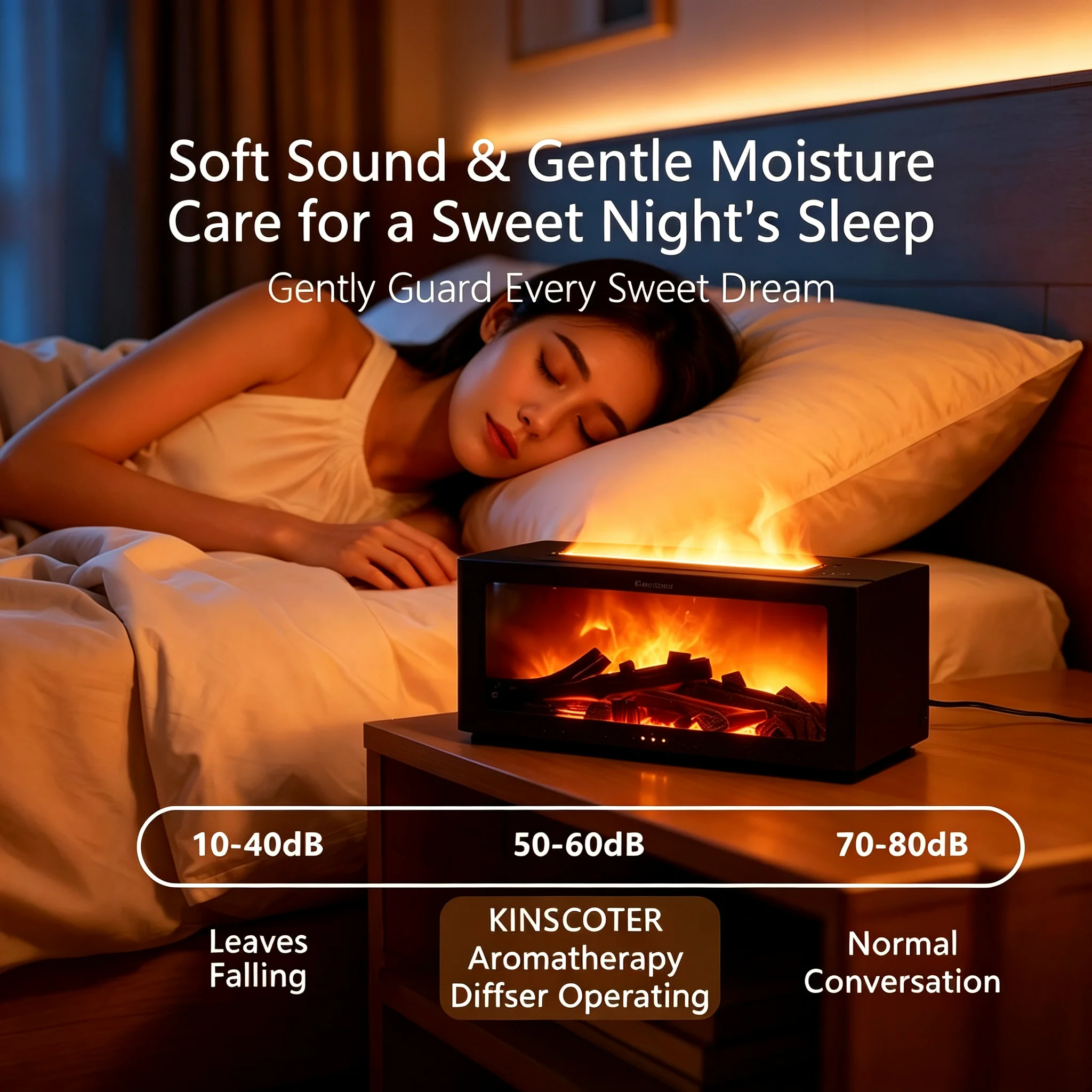 3D Simulated Fireplace Flame Aroma Diffuser Ultra Quiet Humidifier Waterless Auto‑Off LED Ambient Light Home Christmas Gift