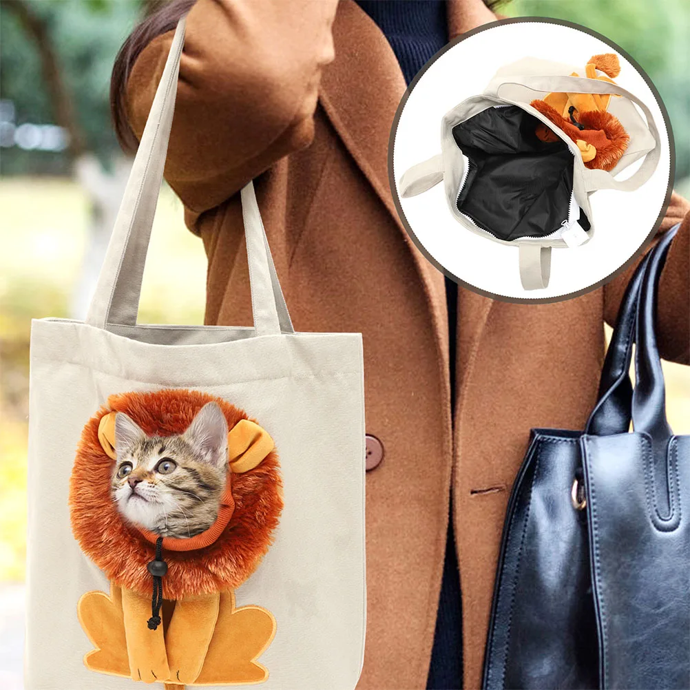 

Small Lion Canvas Cat Carrier Bag Wide Strap Lightweight Breathable Single Shoulder Pet Supplies Dog Sling Carrying Bag Portable