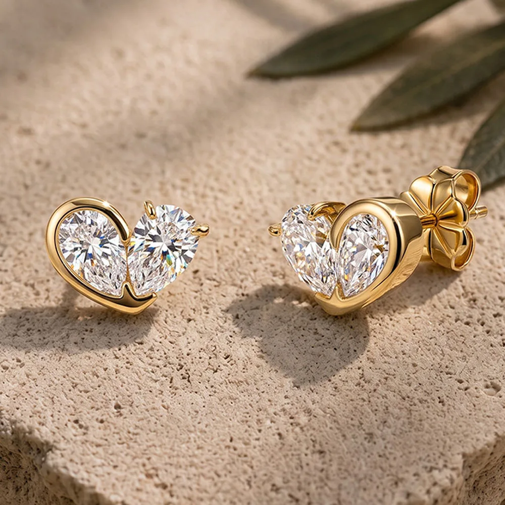 Waterdrop Shape 4*6mm Moissanite Stud Earrings for Women Double Stone Half Bezel Set Pear Cut Diamond S925 Silver Jewelry Gifts