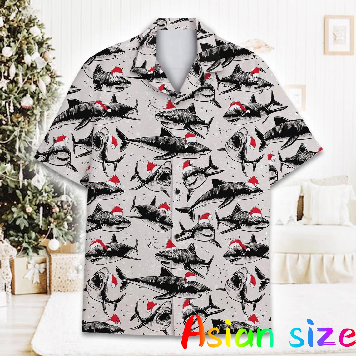 

Animal Shirt For Men Funny Cow Shark Christmas Hat 3d Print Short Sleeve Hawaiian Shirts Party Casual Shirts Button Lapel Camisa