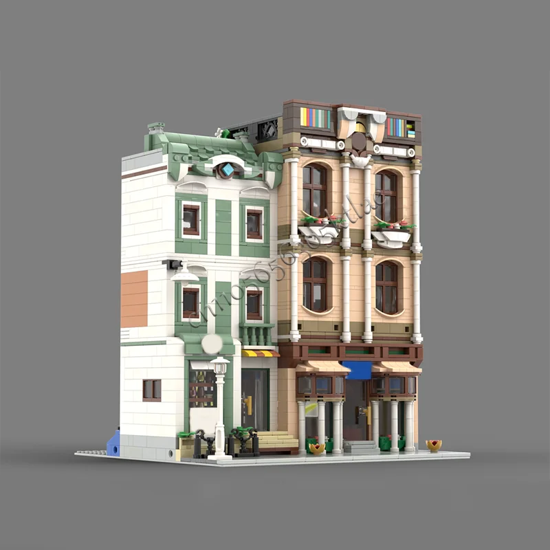 2700 個現代建築ワークスタジオと薬局モジュラービルディングブロックモデルセットディスプレイおもちゃ子供組み立て誕生日プレゼント