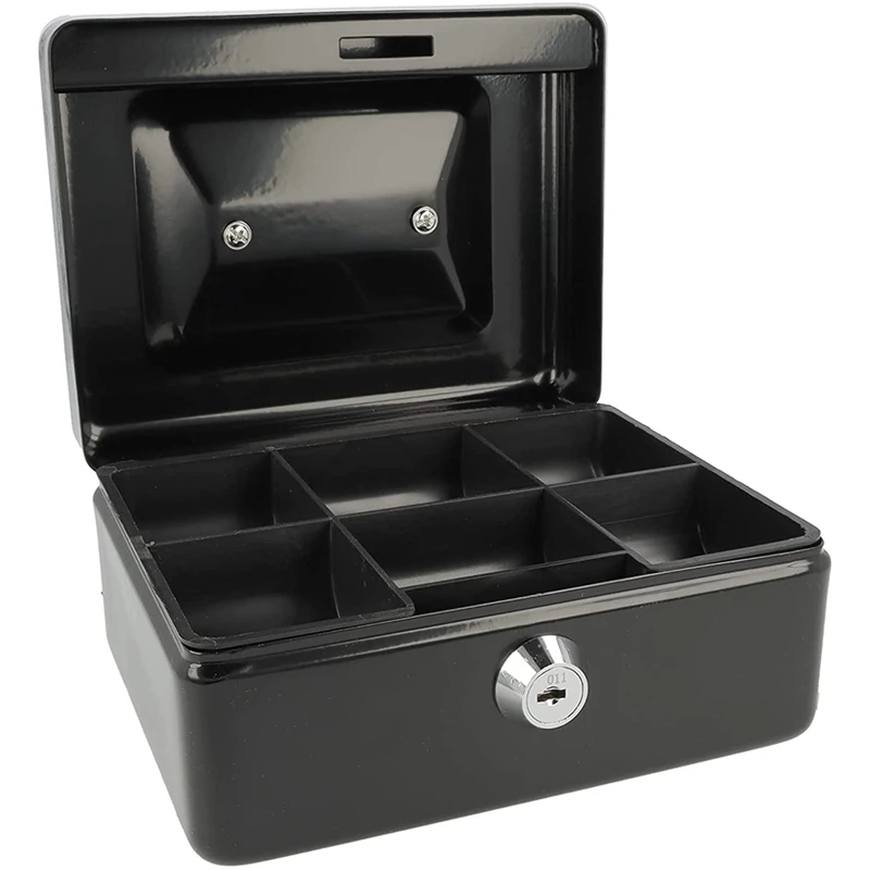 Locking Metal Cash Box With Removable Coin Tray And Key Lock 150X120x8mm