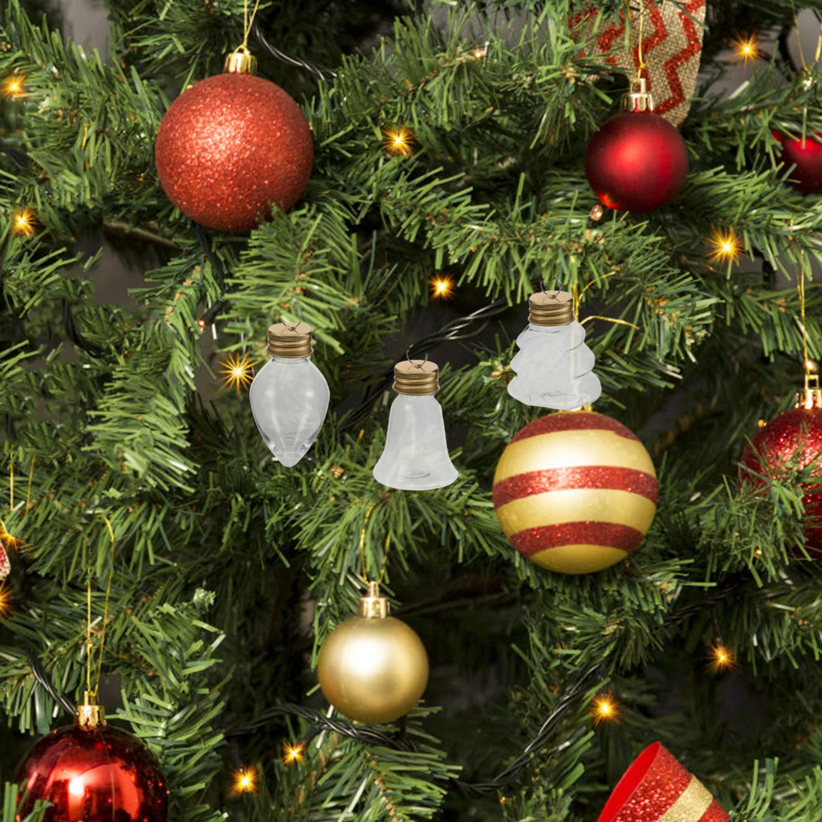 

24Pcs Christmas Plastic Ornament Bottles Clear Fillable Sand Art Bottles Decorative Tree Hanging Ornaments Holiday Candy Jars