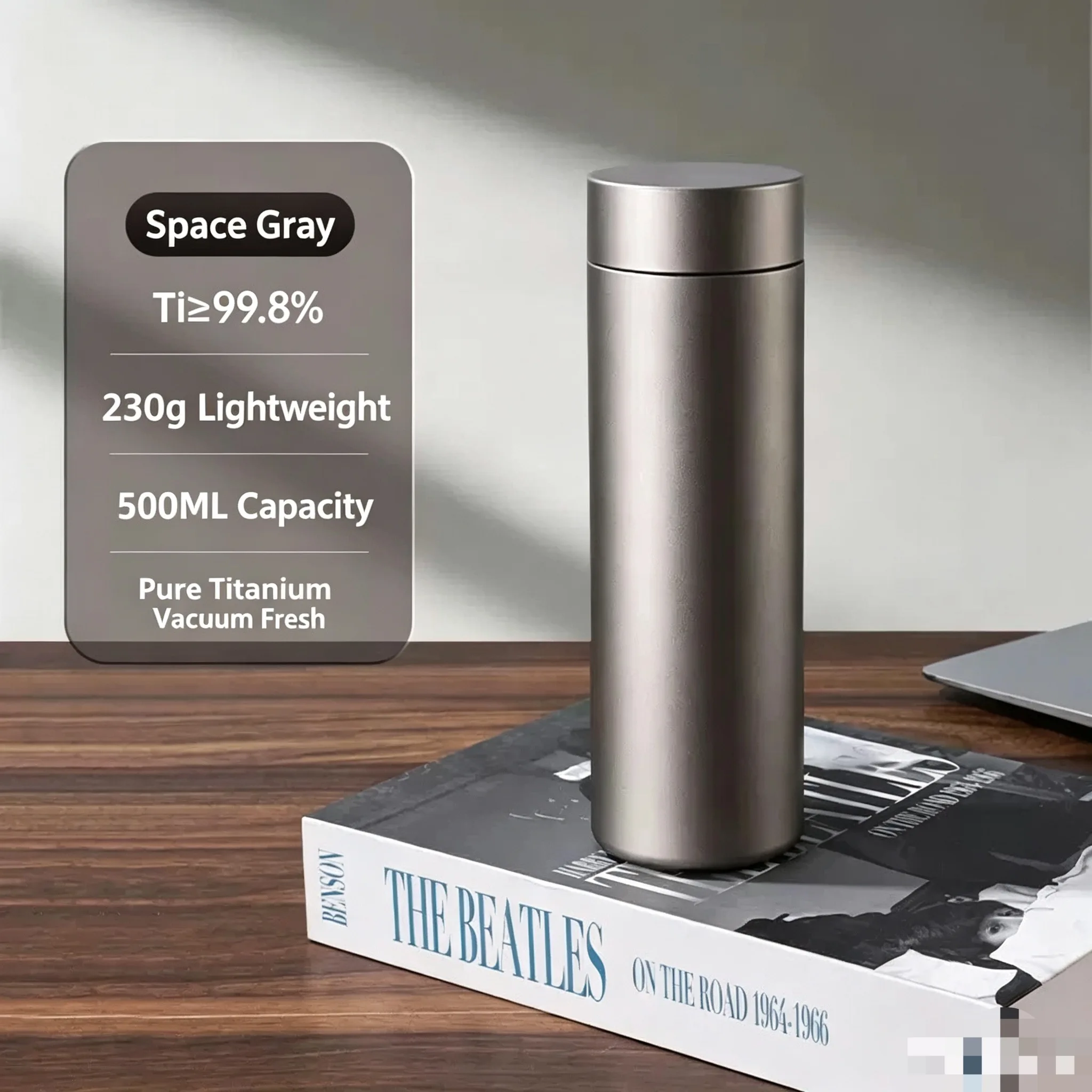 Carefully Selected Pure Titanium Thermos Cup with High Aesthetic Value, Tea-Water Separation, Large Capacity, High-End Business Water Cup for Men and Women, Men's Gift