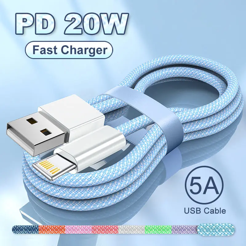 PD 20W Fast Charger USB-A Cable For iPhone 14 13 12 11 Pro Max Mini X XS XR 7 8 6 Plus SE 2020 Colorful Weaving For iPhone Cable