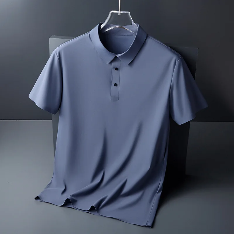

High Quality Ice Silk Shirt Men's Color Business Short Sleeve T-Shirt Upper Body Collar Men's Summer Sports Wear