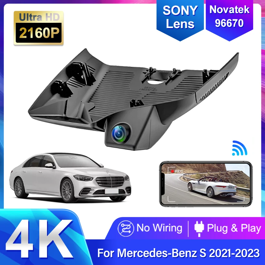 4K DVR Camera Recorder Wifi Night Vision For Mercedes-Benz S-Class S400 S450 S500 L 4MATIC 2021 2022 2023,Plug And Play Dash Cam