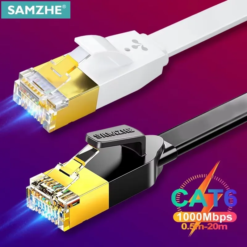 SAMZHE CAT6 Flaches Ethernet-Kabel 1000 Mbit/s 250 MHz CAT 6 RJ45 Netzwerk-Patchkabel LAN für Computer-Router-Laptop