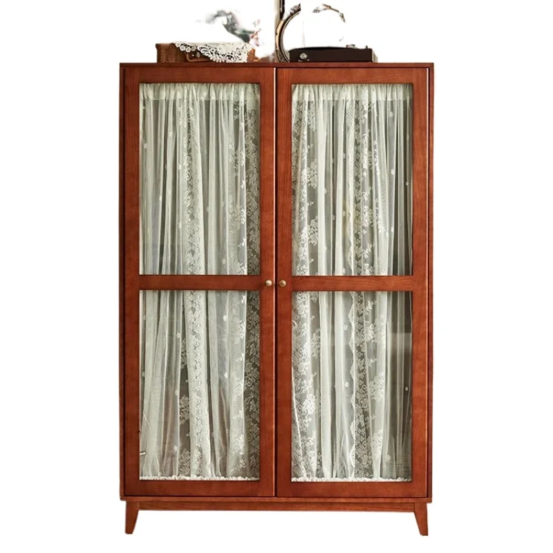 

French solid wood retro cabinet, bedroom home hanging clothes large-capacity cabinet