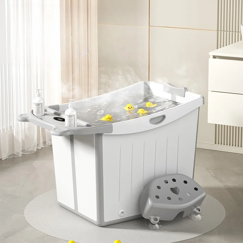 Cartoon baby folding bath tub with insulation, baby swimming, raised bath tub, children's bathtub, increased thickness