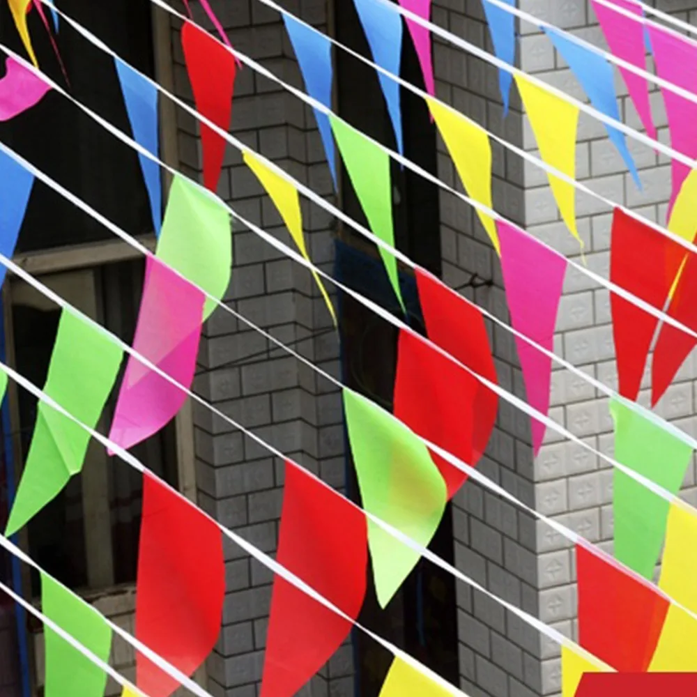 50M Length Pennant Banner Multicolor Nylon Fabric Hanging Banner Decoration 5.12 x 7.09in Flag String Decor Festival Celebration