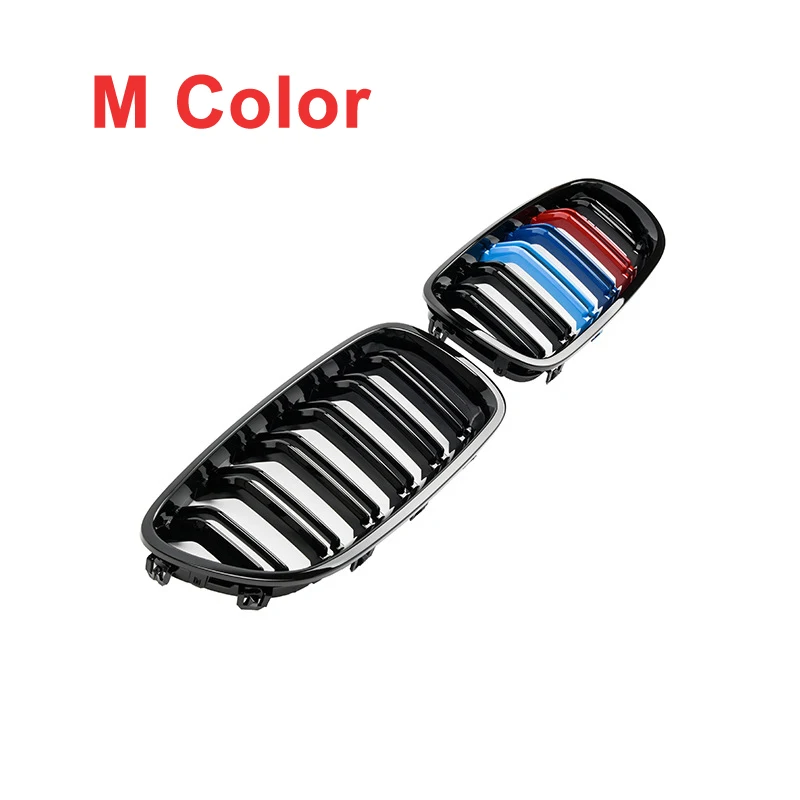 A Pair M Color Dual Slat Style Front Kidney Grill Grille For BMW F10 F11 F18 5 Series 2009-2016 Racing Grills Car Accessories