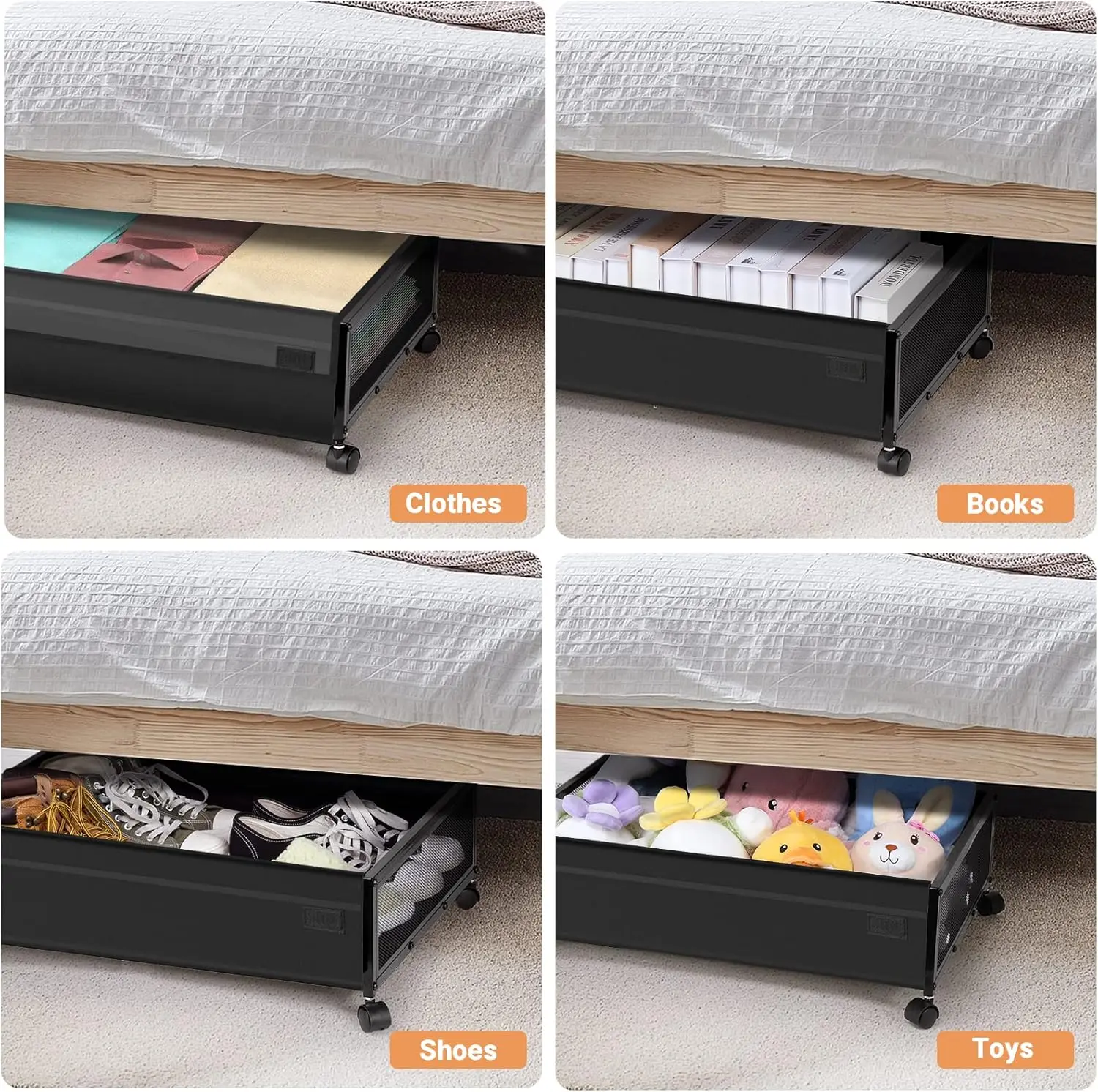 2-Pack Under Bed Storage with Wheels -Rolling Underbed Organizer Containers Drawer Bins