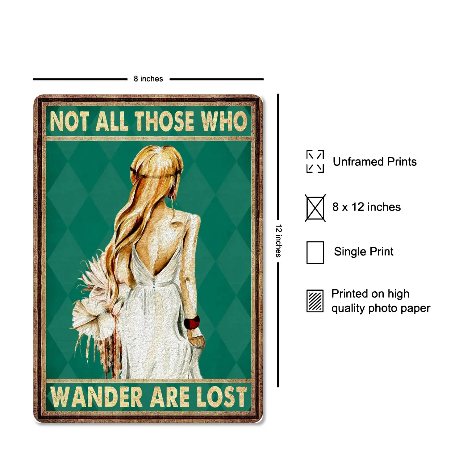  Not All Those Who Wander Are Lost Sign Metal Tin Signs, Vintage Women Back Art Poster Plaque Home Living Room Wall Decor Bedroo