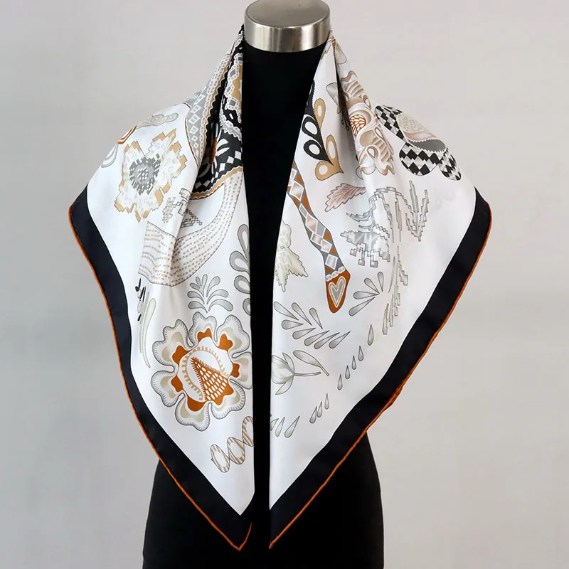 

35" Large Square 100% Silk Scarf Neckechief Double Sided Printing Heavy 90 Silk Scarf Wraps