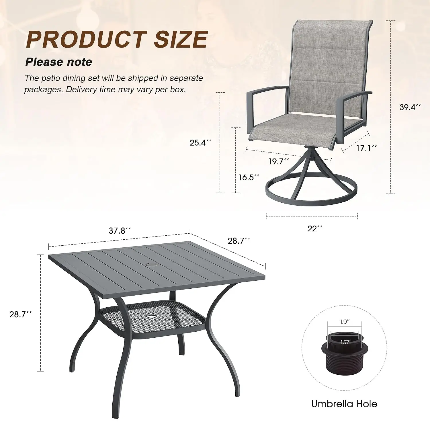 5PCS Outdoor Dining Set, 37.8