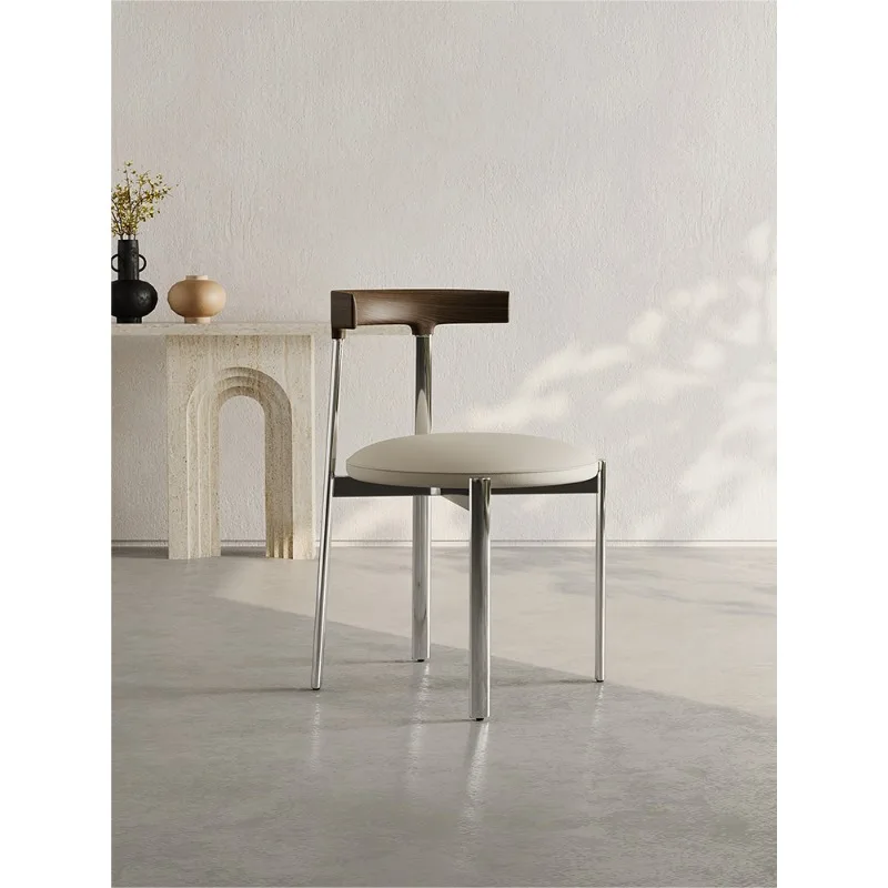 

Medieval stainless steel dining chair Italian minimalist solid wood study chair cosmetic stool household