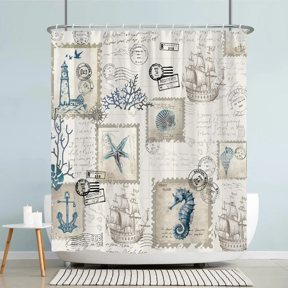 Ocean Starfish Shower Curtain Underwater Seahorse Coral Sea Turtle Shell Nautical Theme polyester Shower Curtains Bathroom Decor