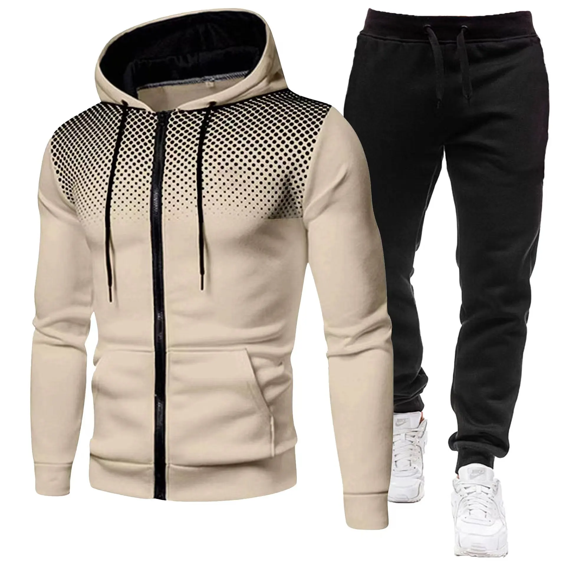 2024 New Men\'s Autumn Winter Sets Zipper Hoodie+Pants Pieces Casual Tracksuit Male Sportswear Brand Clothing Sweat Suit S-XXXXL