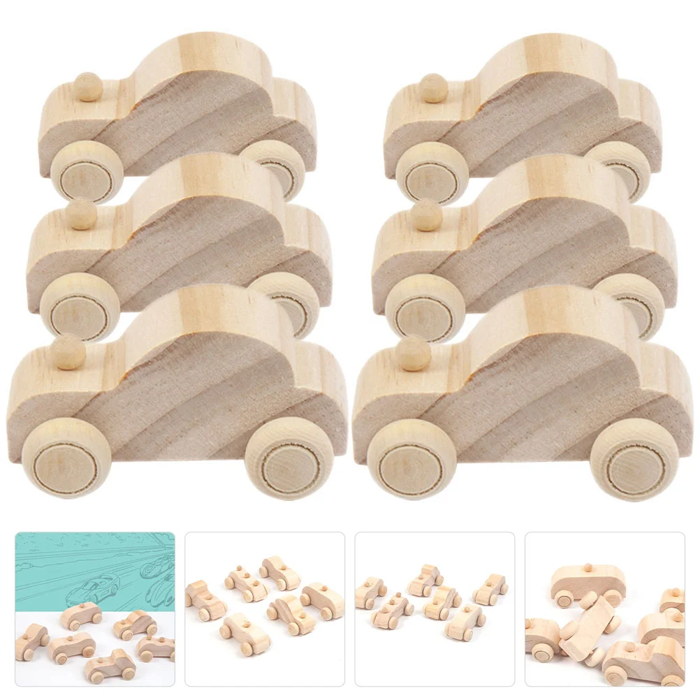 6 Pcs DIY Graffiti Car Paintable Wood Crafts Toys For Toddlers for Toddlers Blank Cars Wooden