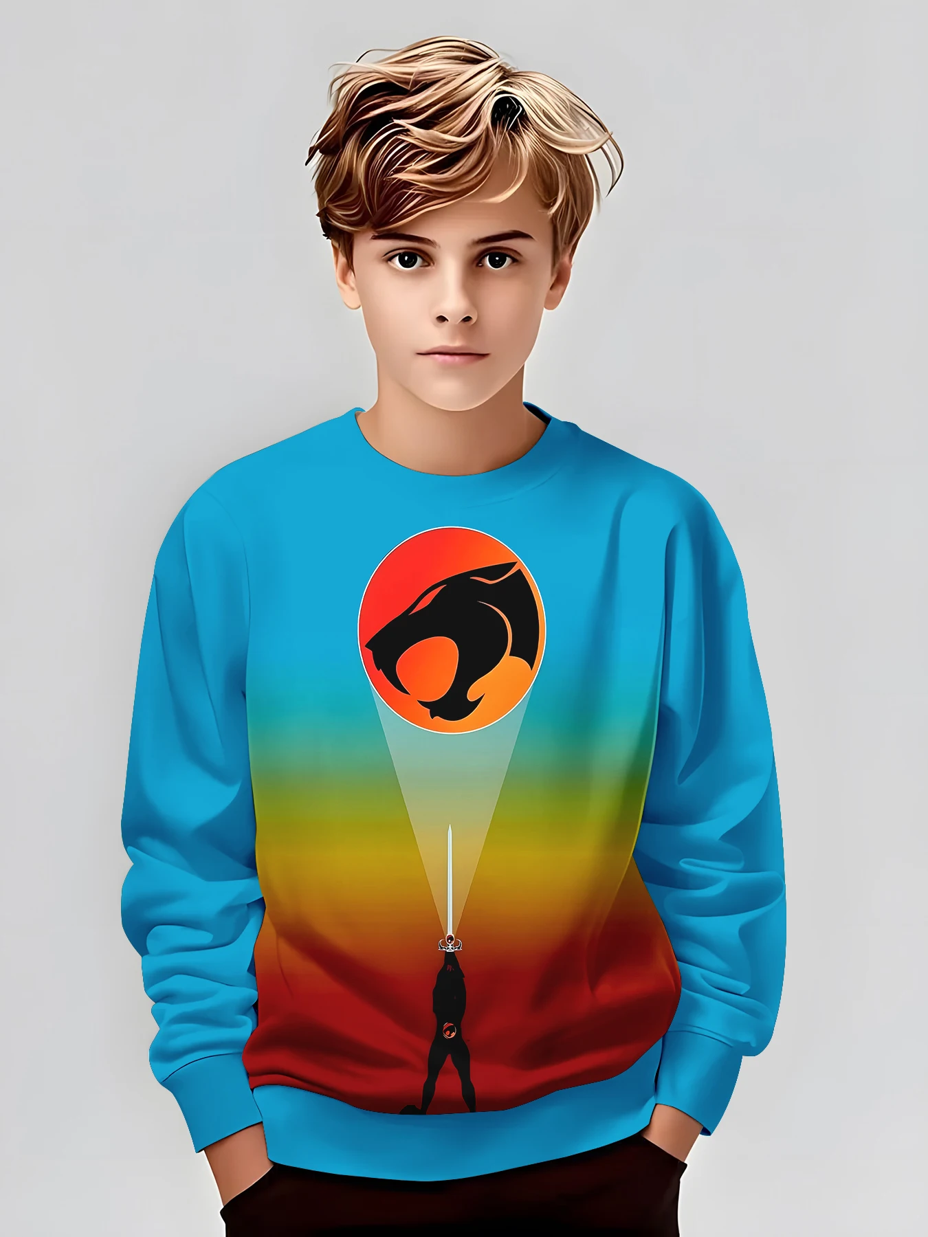 

Boys' Gradient Trendy Sweatshirt with Black Panther Print, Eye-Catching Colors Are Super Eye-Catching