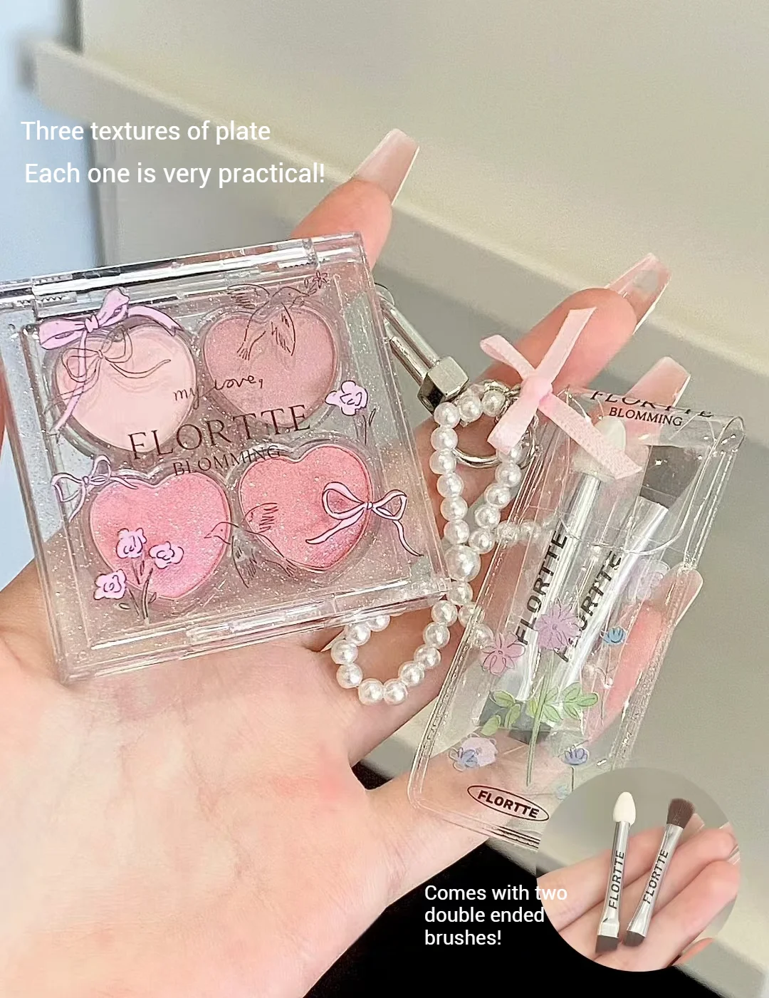 FLORTTE Narcissism Series Ombretto 4 colori Opaco Fine Shimmer Tavolozza portatile multiuso Evidenzia fard Illumina il trucco