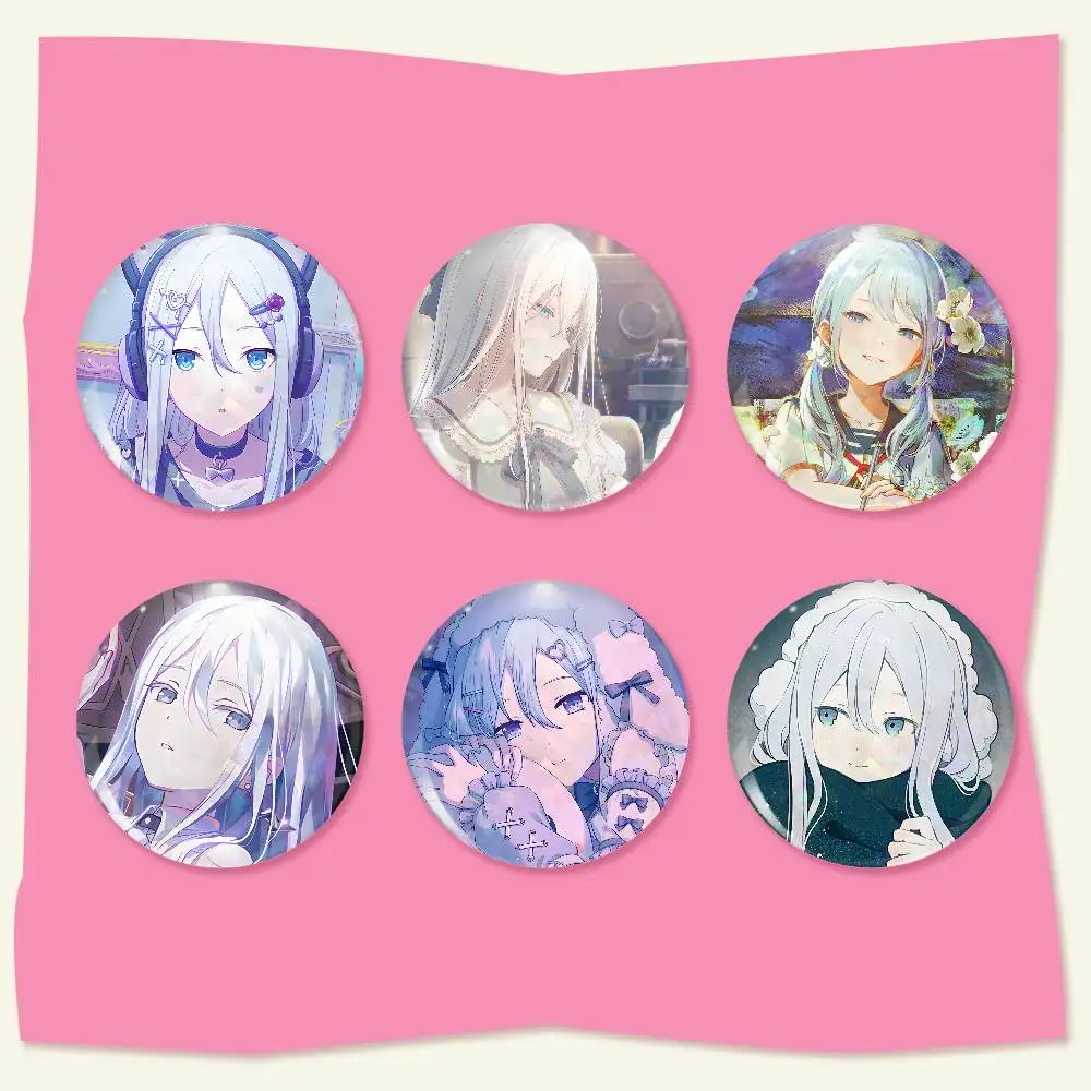 Yoisaki Kanade 75x75 25x25 mm Cartoon Round Brooches on Backpack Shirt Accessories Jewelry Badge Gift for Friends