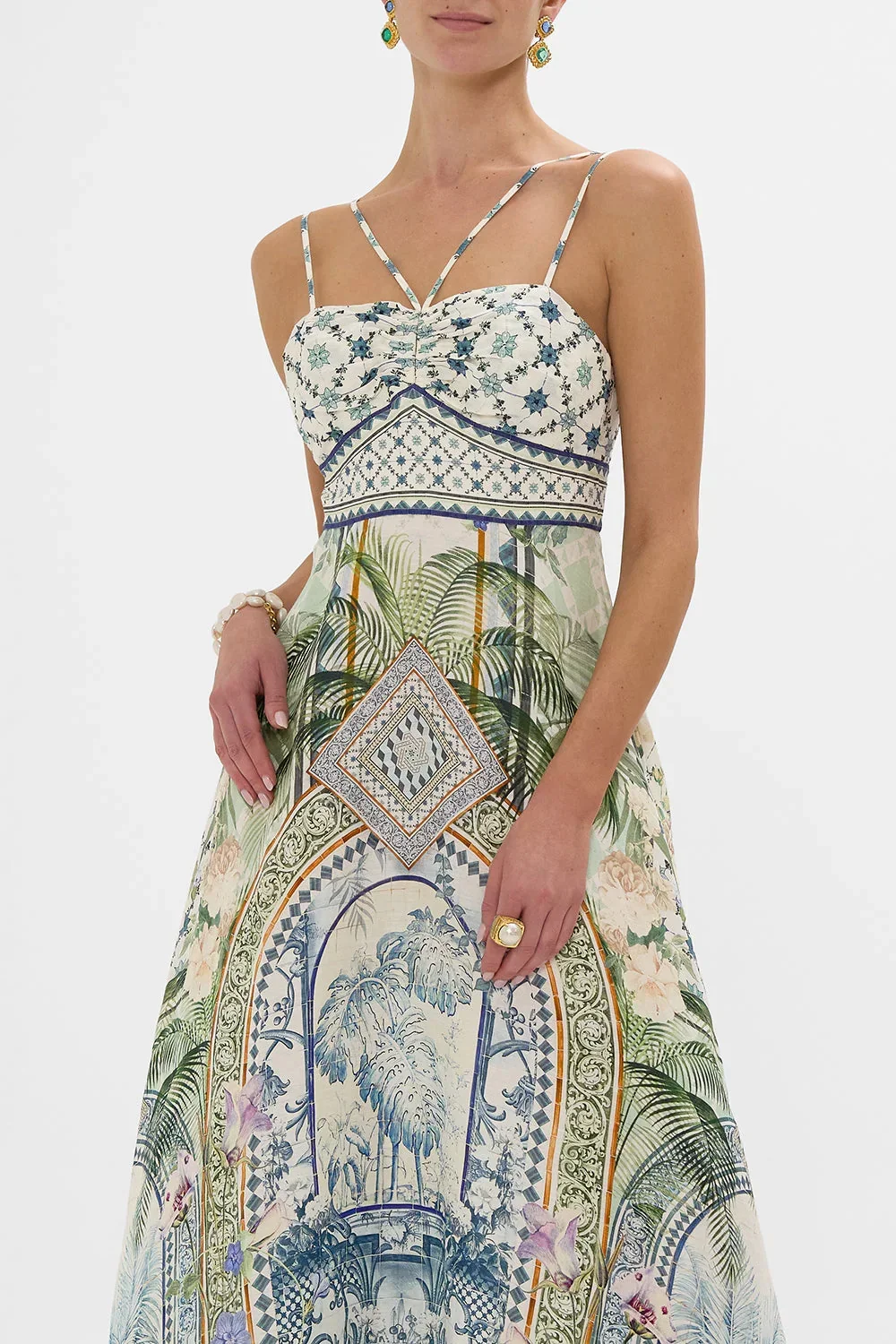 Damen-Kleid aus 100 % Seide, Retro-Blumendruck, Sling-Kleid, hohe Taille, ärmellos, Urlaub, lässig, Maxikleid