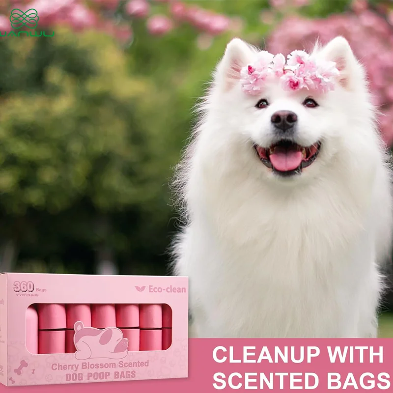 Poop Bags for Dogs, Corn Starch Based Compostable Pet Waste Bags, Leak Proof, Durable Doggie Bags for Walking Cats Litter, Pink