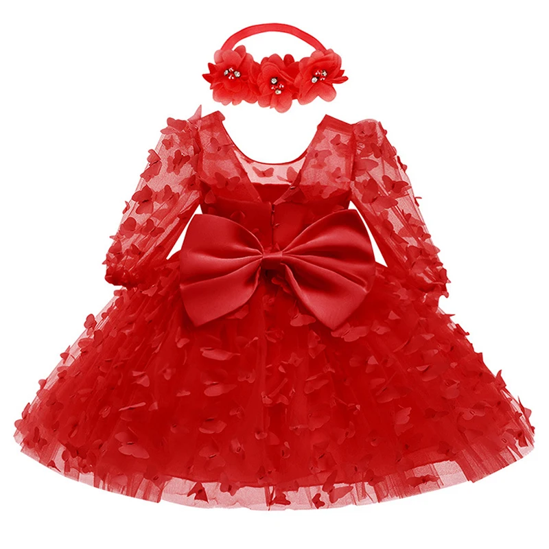 3 6 9 12 18 24 Months Baby Girls Dress Flowers Mesh Fashion Party Princess Newborn Dress Christmas Birthday Gift Kids Clothes