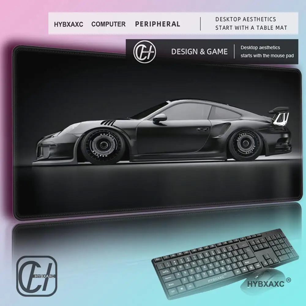 

Cool Sports Car Black Minimalist Mouse Pad Large Gaming Non-slip Stitched Edge Rubber Computer Laptop Keyboard Mats HYBXAXC