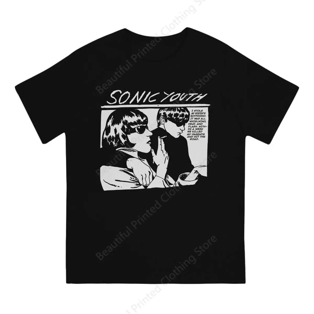 sonic youth Mens T-Shirt Music Band Humorous Funny Printing T-ShirtsO-Neck Breathable Tee Cotton Fun Tees