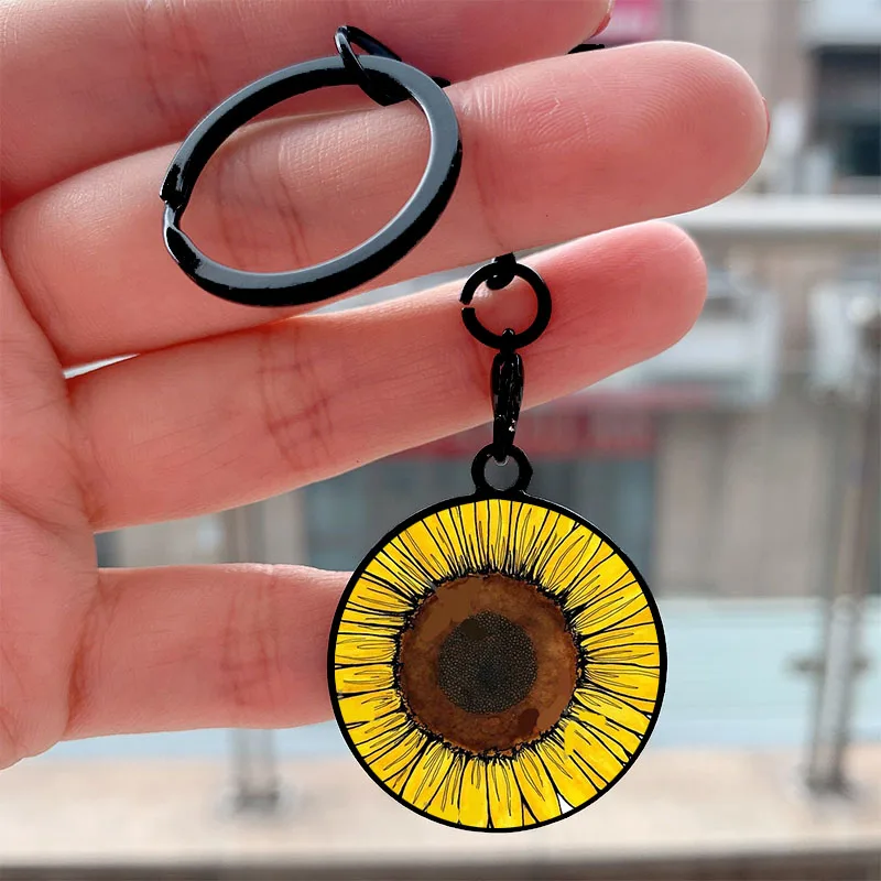 Fashion Friday sunflower Cool Key Tag Motorcycles Cars Backpack Chaveiro Keychain For Friends Key Ring Accessories