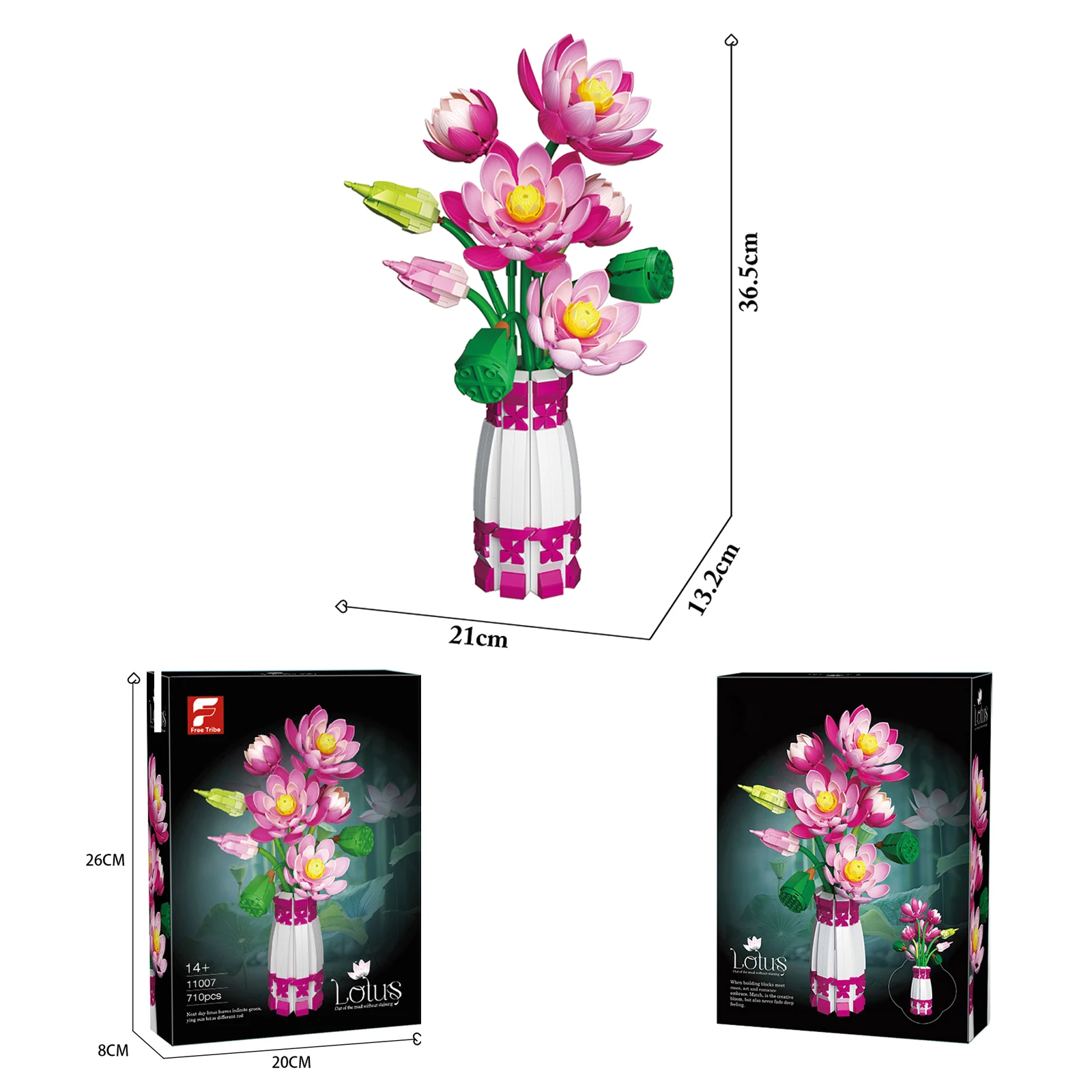 

11007 710pcs Lotus Flower Simulation Bouquet Model Kit Small Particle Building Blocks DIY Craft Toy