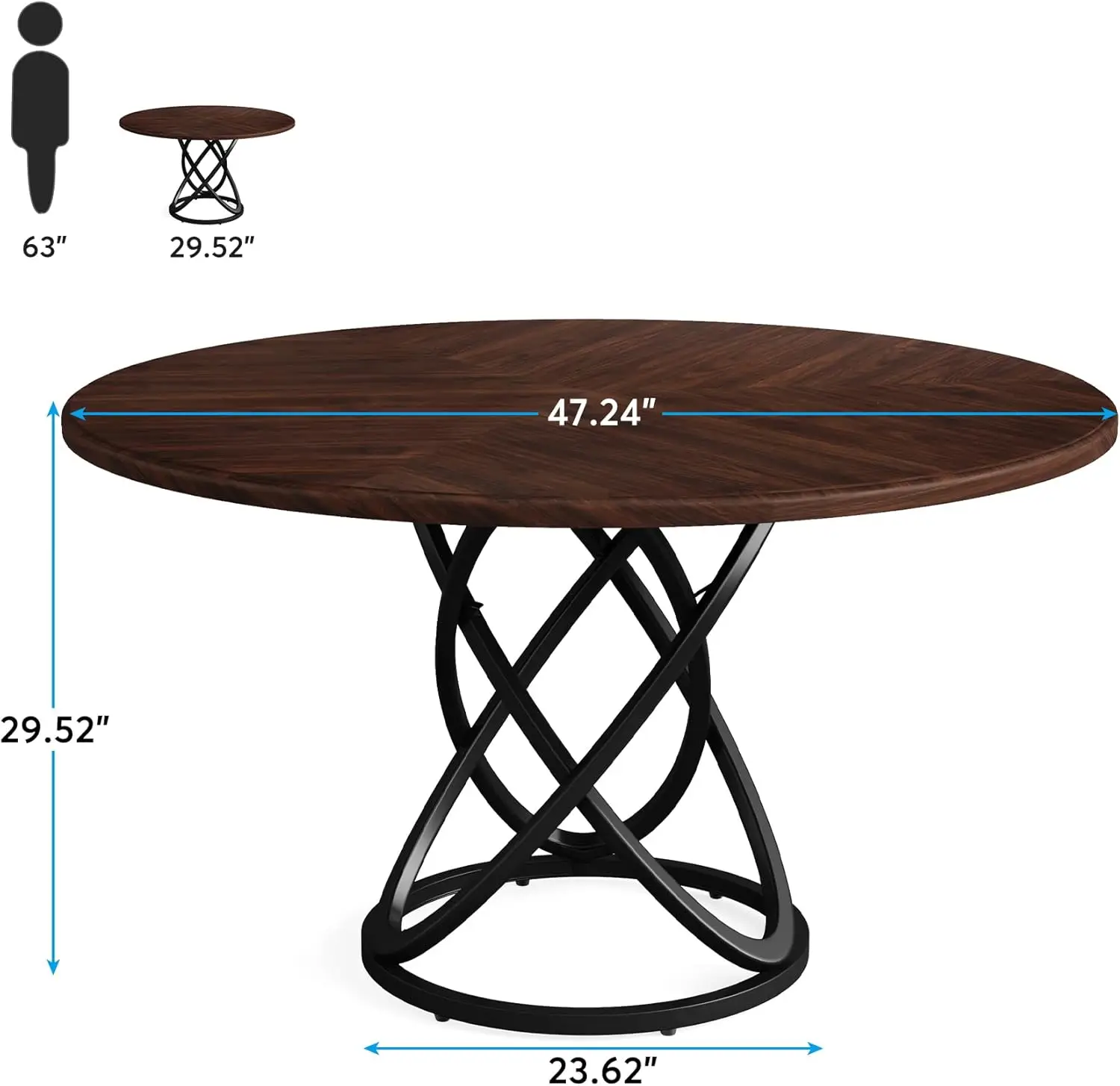 Round Dining Table for 4, 47 Inch Modern Kitchen Table Dining Room Table, Dinner Table with White Metal Base for Kitchen