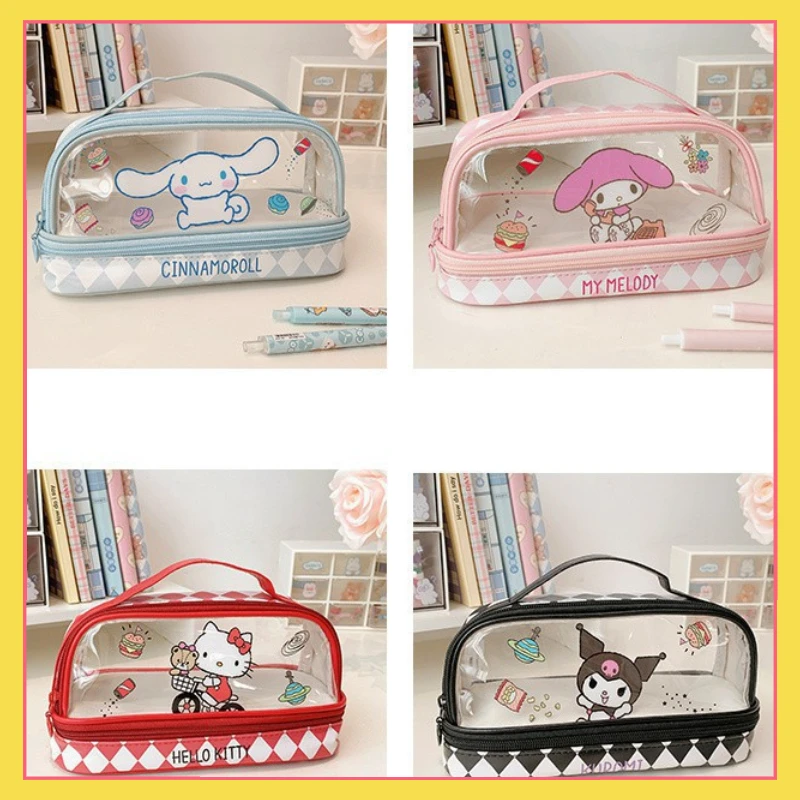 

MINISO Sanrio Pencil Case Kuromi My Melody Cartoon Waterproof Makeup Organizer Case Toiletry Bags Translucent Frosted Pencil Bag