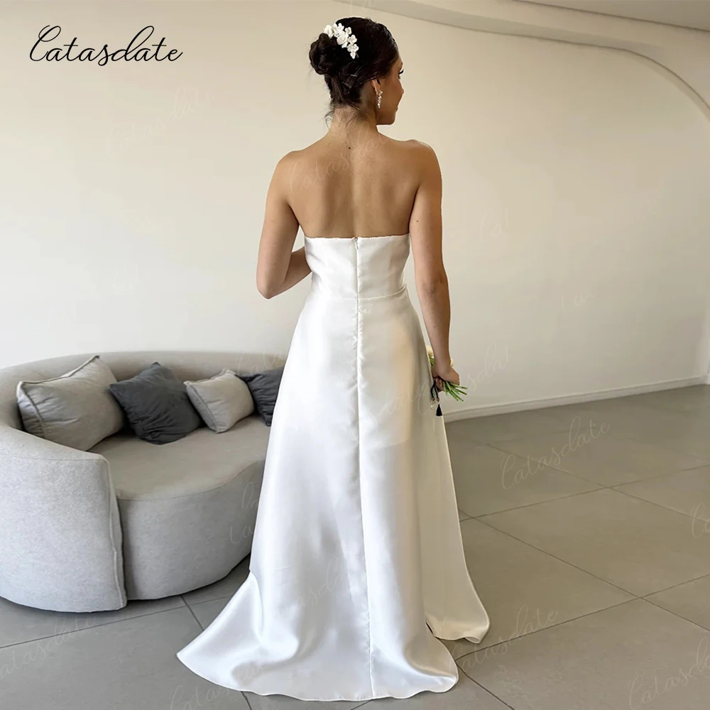 CatasdateA Linie Brautkleid Lange Verlobungskleider Elegantes Satin Brautkleid für Frauen vestidos de novia Angepasst