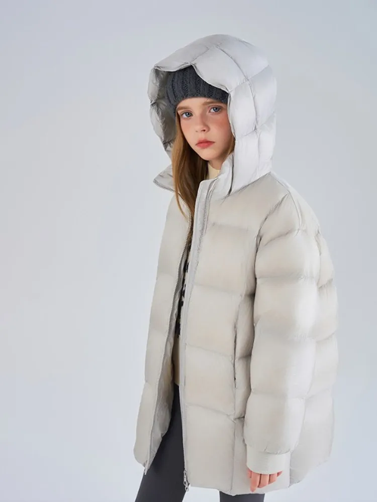 Mädchen Winter Kapuzen-Pufferjacke, mittellange, dicke, warme Kinder-Daunenjacke mit Reißverschluss, Baumwolljacke, Freizeit-Oberbekleidung für Kinder A5116 – Detail 7