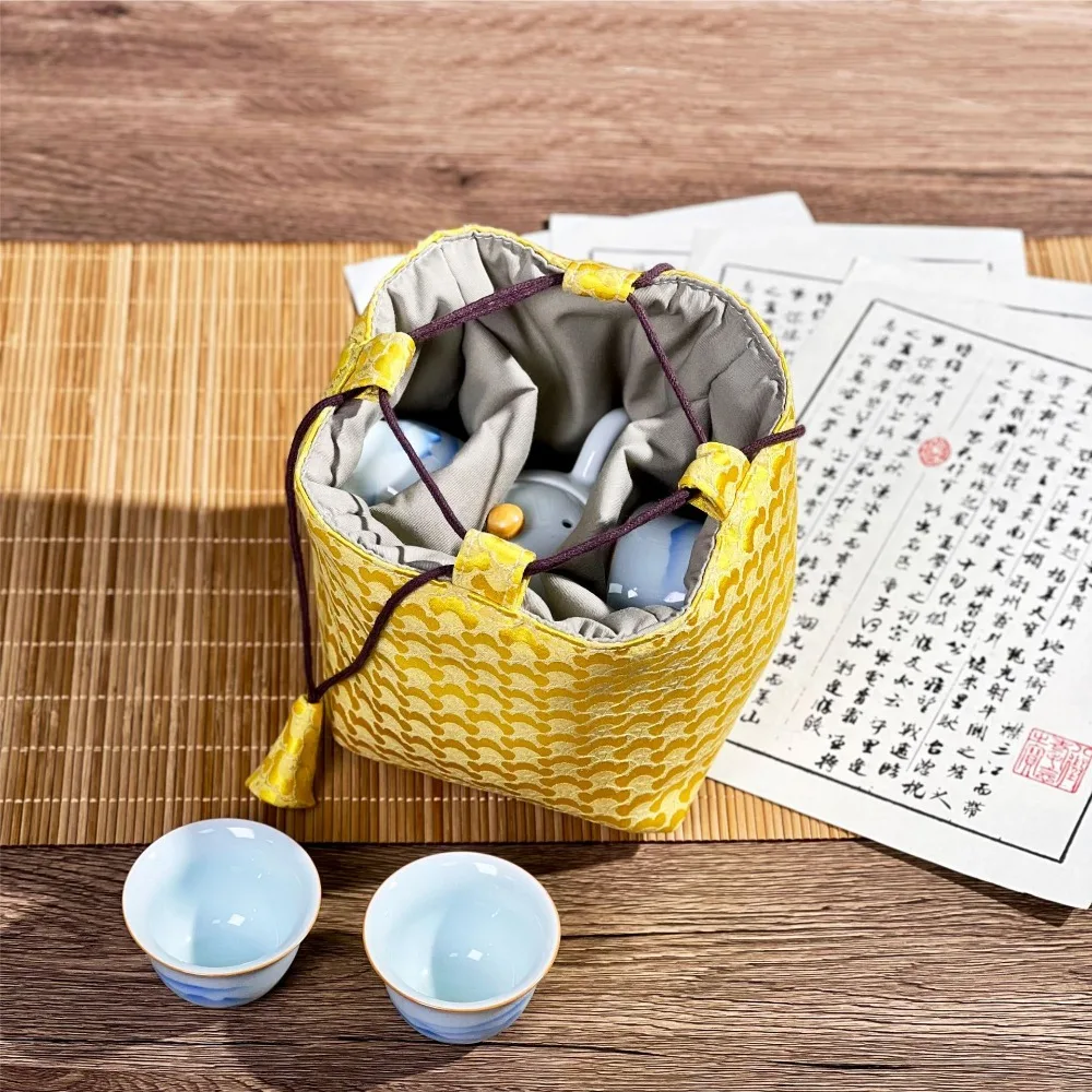 

Chinese Style Tea Set Organizer Bag Embroidered Tea Ceremony Accessories Brocade Bag Breakage-proof Portable Teaware Storage Bag