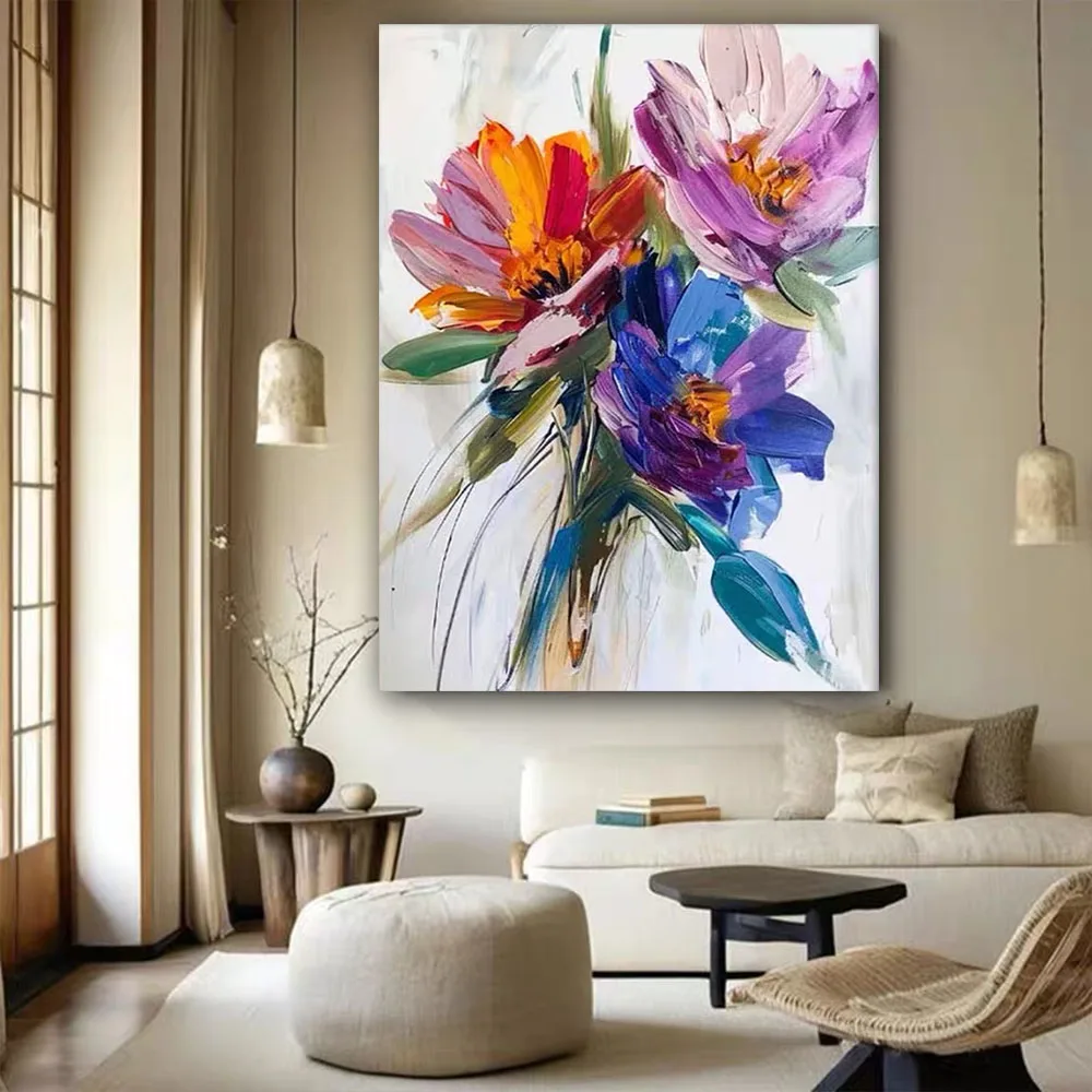 High Quality Yellow Rose Knife Drawing Beautiful Flower Oil Painting Abstract Wall Art Modern Hand-Painted Canvas Poster Decor