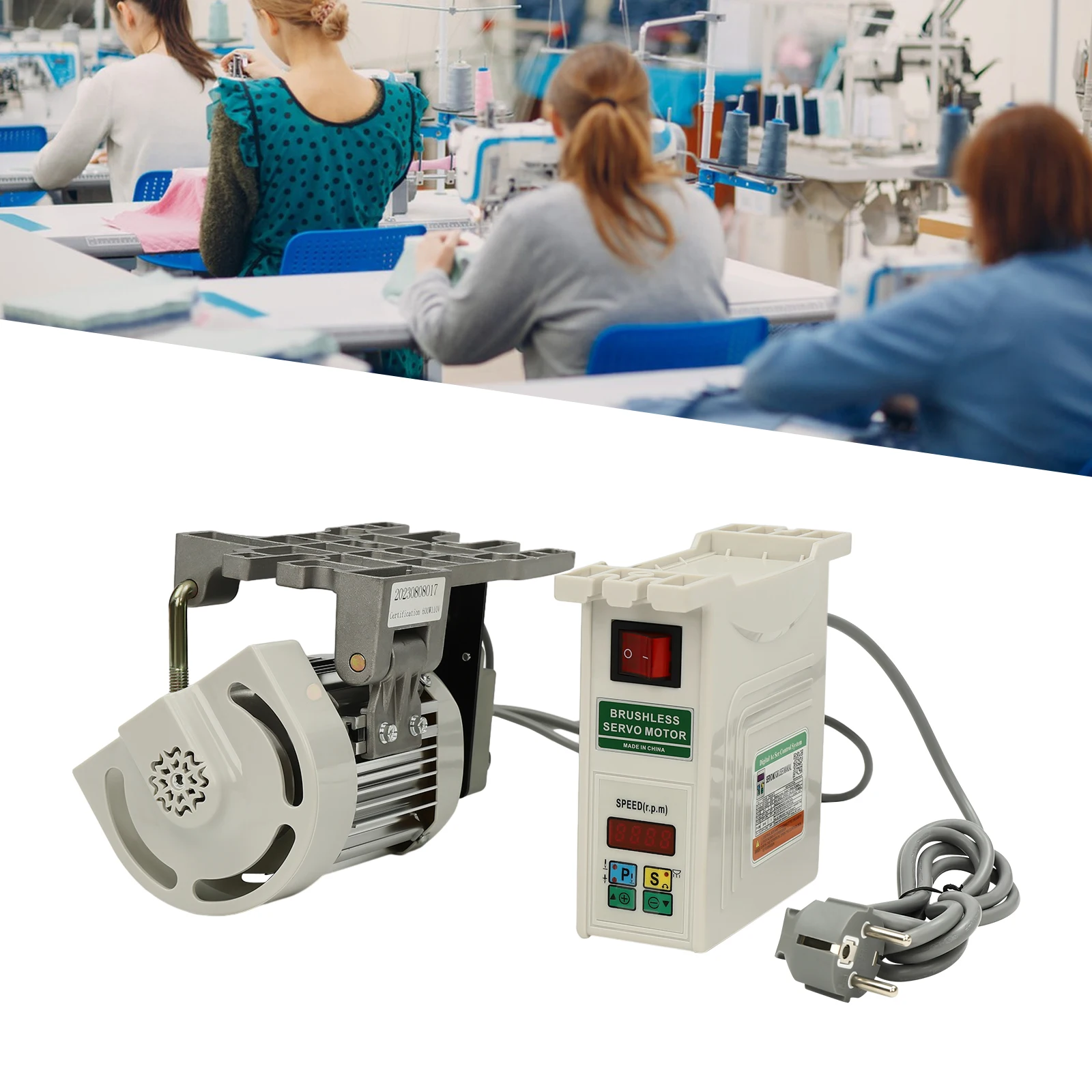 Image of 600W Industrienähmaschine 220V Bürstenloser Servomotor, Geteilter Motor und Steuerung für Leichte bis Schwere Arbeiten 500-4500 U/min